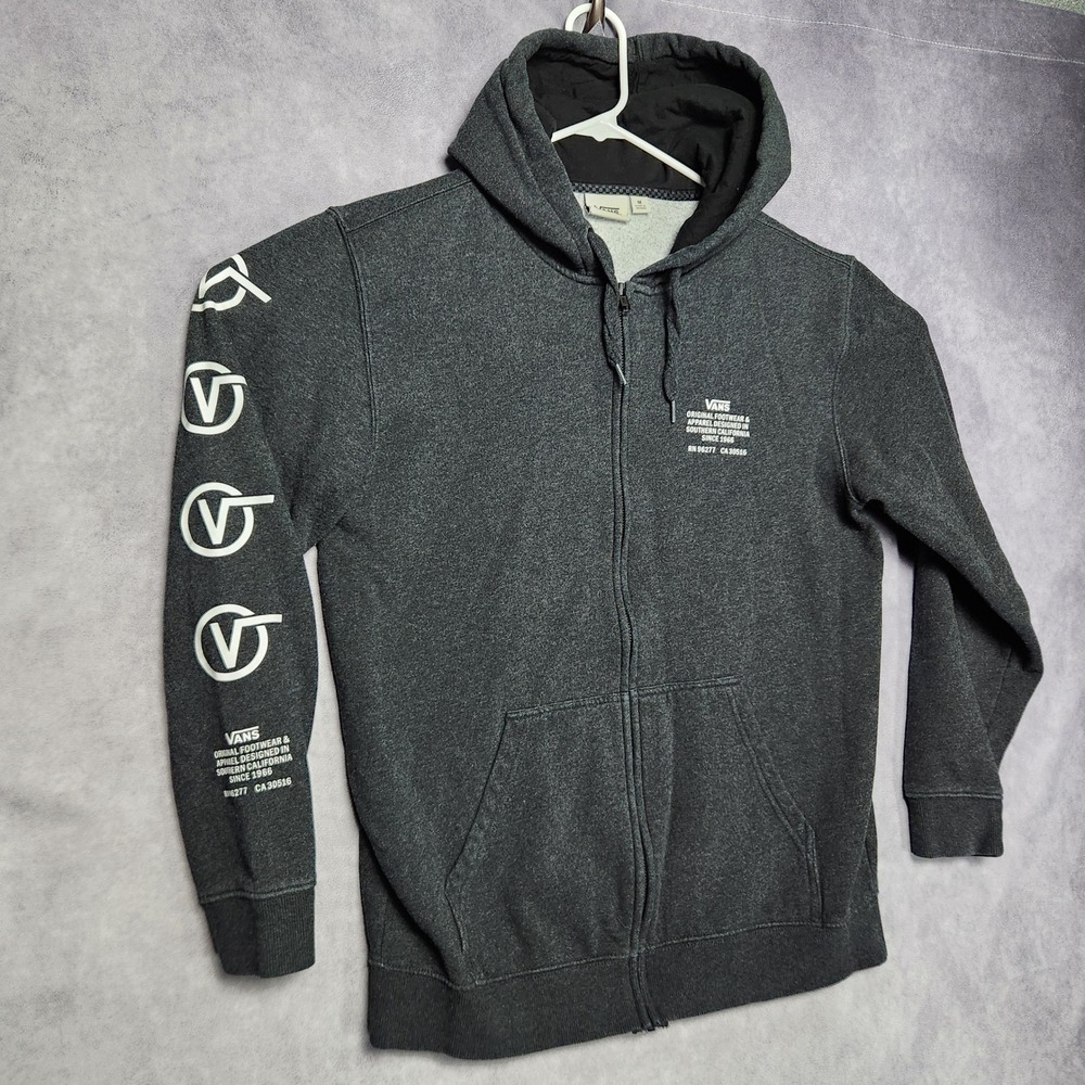 Vans Mens Full Zip Hoodie Sweatshirt Dark Gray Logo Graphic Size Medium‎